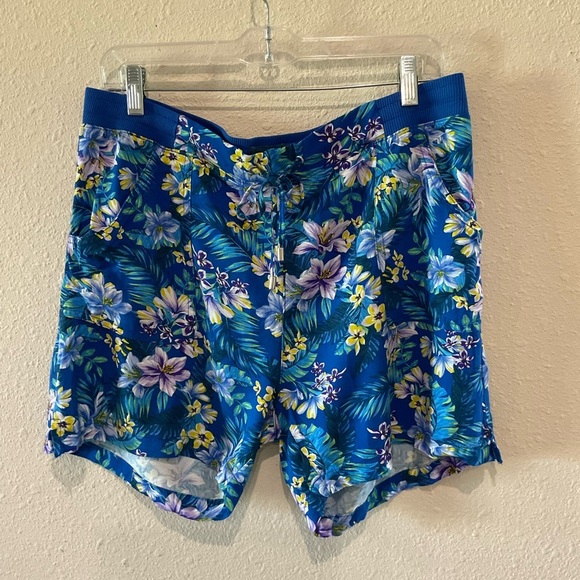 Caribbean Joe Pull On Rayon Shorts Drawstring Blue Floral Women’s Size L… - Picture 1 of 8